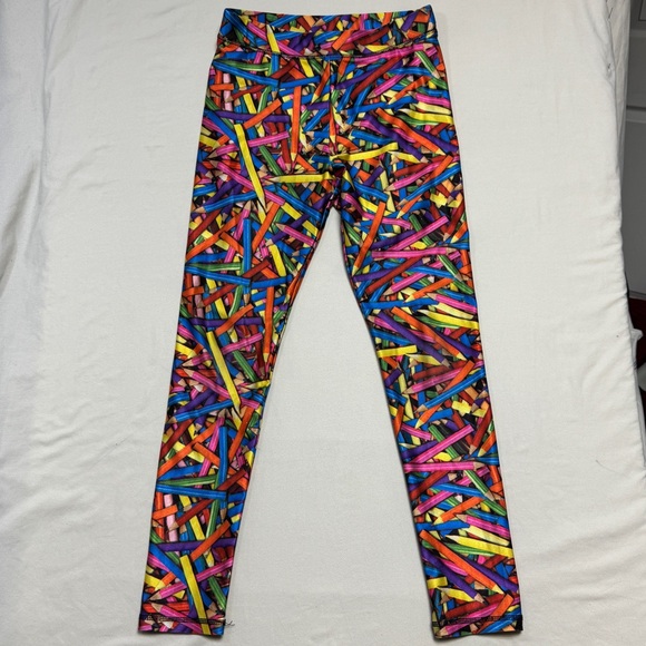 Justice Rainbow Pencil Satin Leggings Girl 12 Colorful Silky Smoth Elastic Waist - Picture 1 of 7